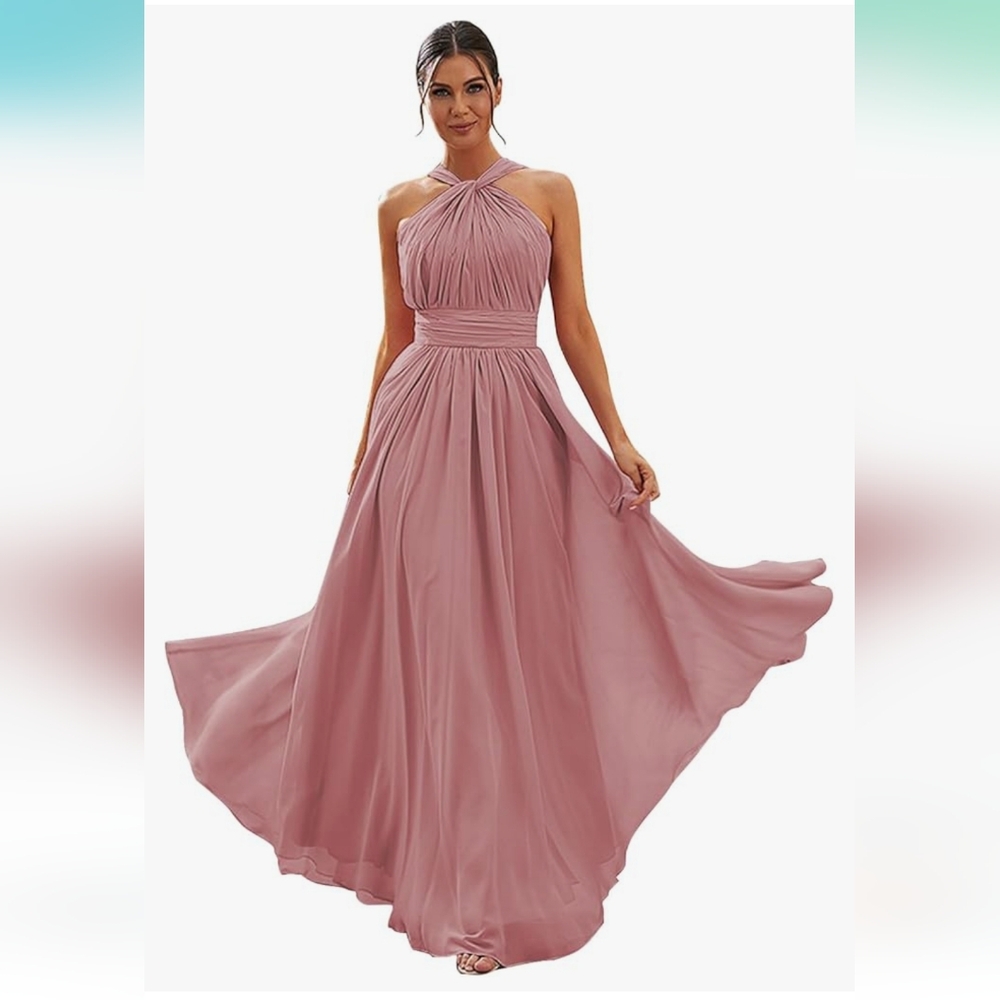 Elegant Mauve Halter Maxi Dress